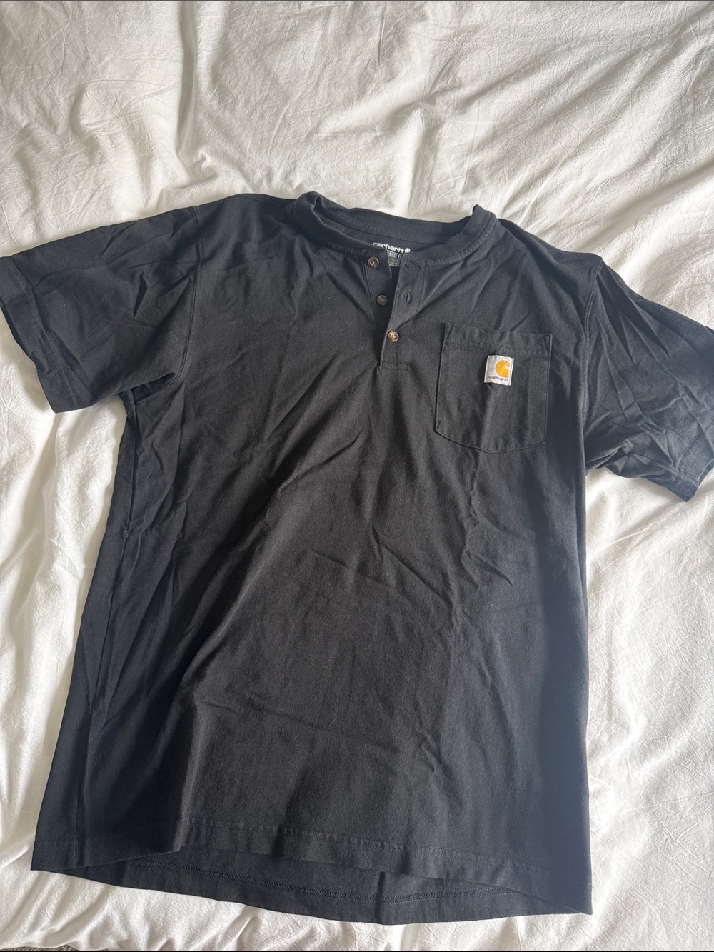 Carhartt Black Short-Sleeve Henley with Logo Pocket